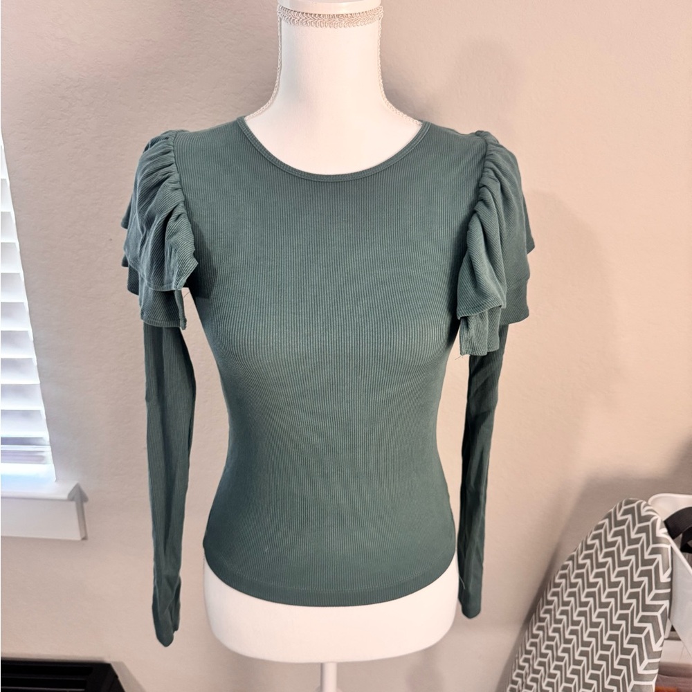 Zara Teal Ruched Sleeve Blouse